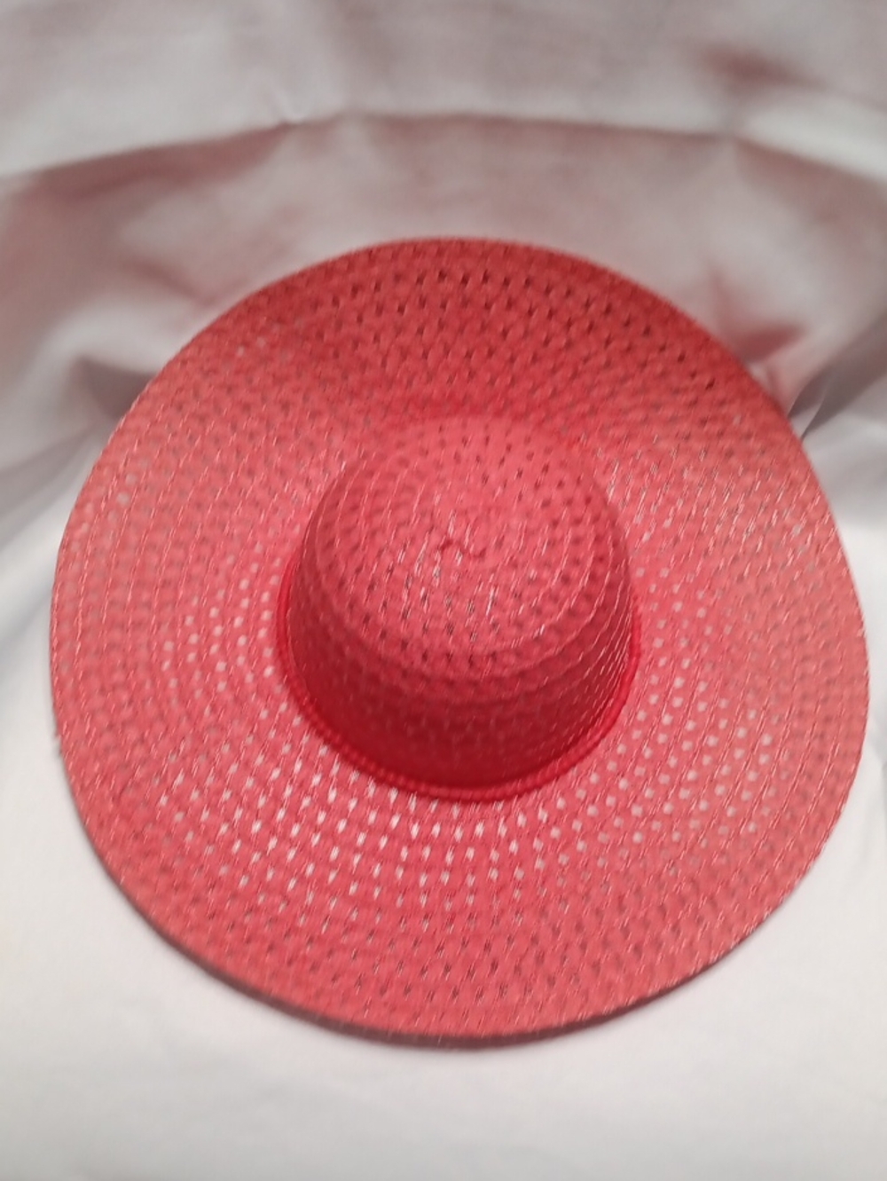 Red Womens Wide-Brim Straw Sun Hat